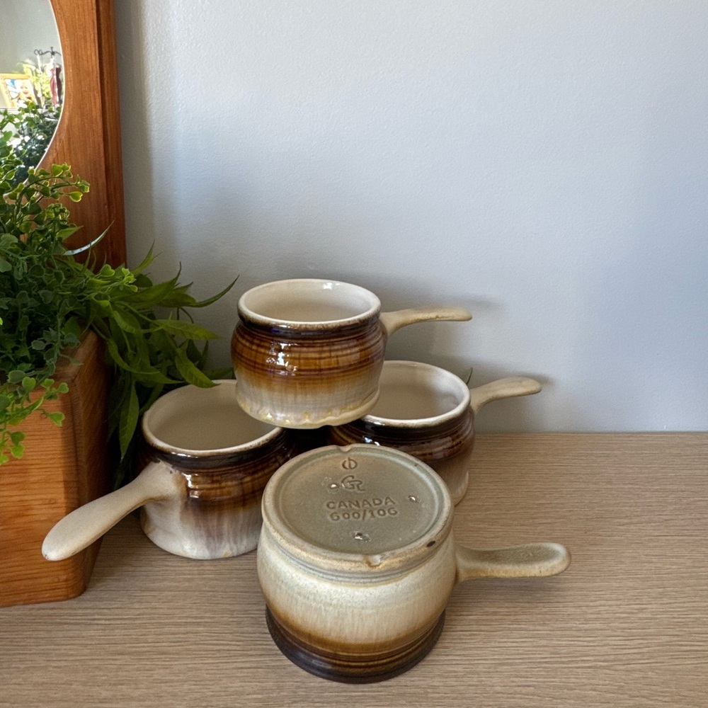 Beauceware Ceramic Brown and Cream Soup Bowls